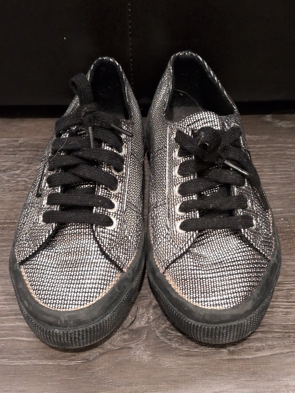 Women's Superga Black Metallic Lace-Up Sneakers